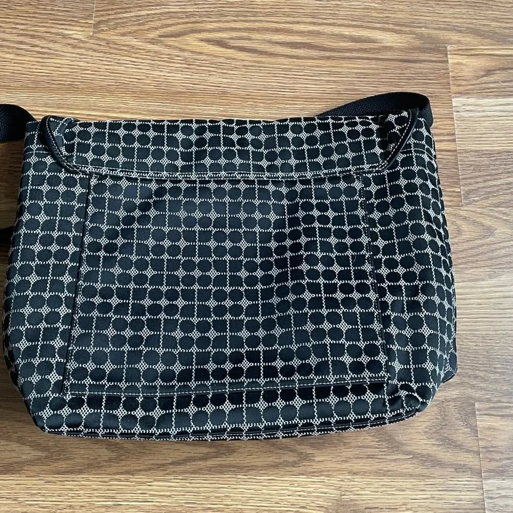 KATE SPADE Noel Jacquard Black/White Canvas Flap Messenger Crossbody Tote Bag